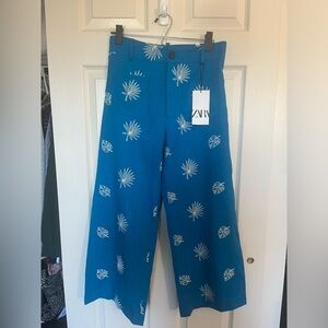 NWT ZARA embroidered wide leg pants